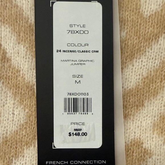 French Connection Geometric Patterned Sweater in Tan and Cream Size M NWT - Picture 5 of 5